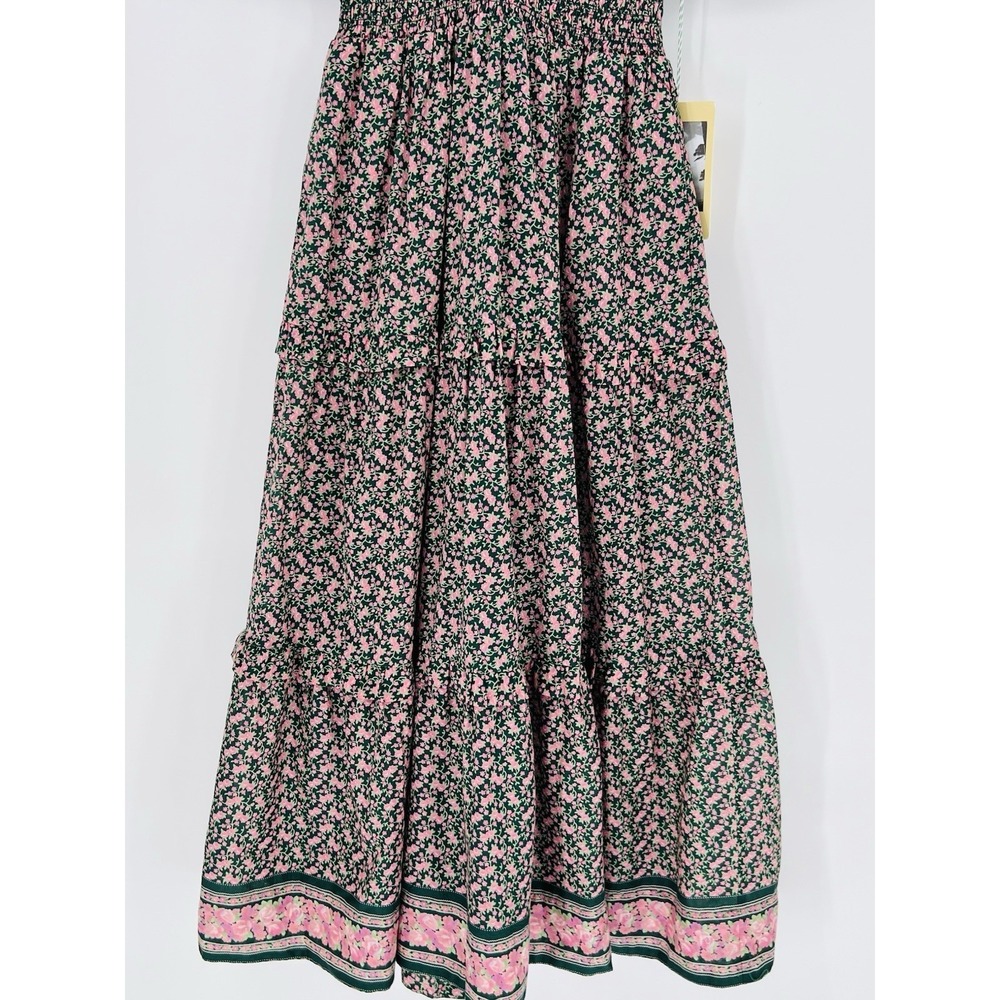 Travota Birds Of Paradise Nellie Dress "Sweet Melba" Midi Green/Pink Floral XS - Picture 3 of 12